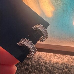 925 sterling silver cubic zirconia half hoop earrings